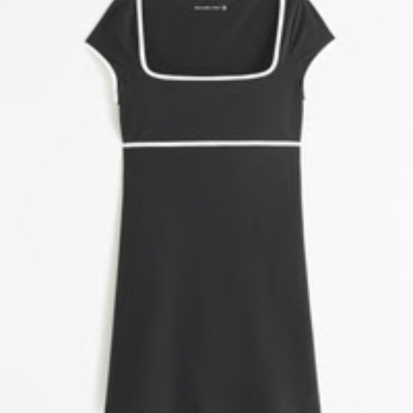 Abercrombie Short Cap Sleeve Traveler Mini Dress in Black with White Piping - L - Picture 3 of 9